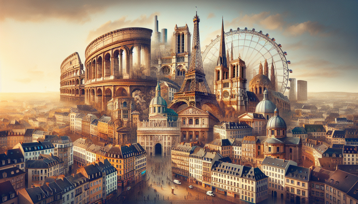 Ville en L - Montage éblouissant avec Eiffel Tower, Colisée et London Eye.