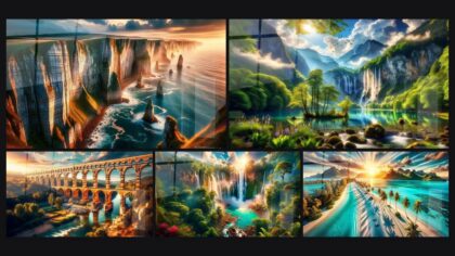 Paysage tableau représentant un lac de montagne dans une décoration de salon