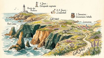 Côte sauvage de Belle-Île-en-Mer en Bretagne avec falaises et océan Atlantique