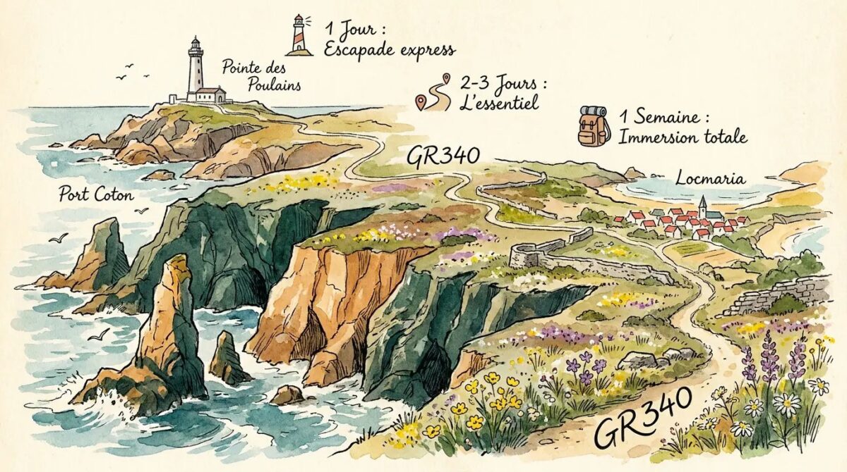 Côte sauvage de Belle-Île-en-Mer en Bretagne avec falaises et océan Atlantique